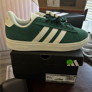 Adidas Forest Green and White Court Sneakers